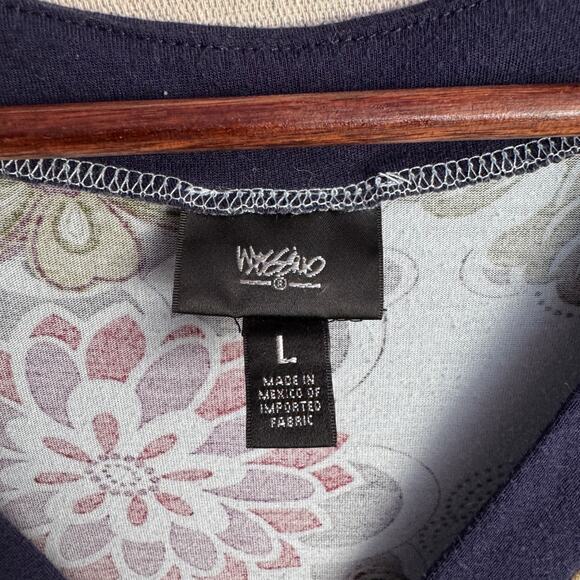 Mossimo Blouse Size L Blue Floral Babydoll Style 3/4 Sleeve V-Neck Top - Picture 5 of 10